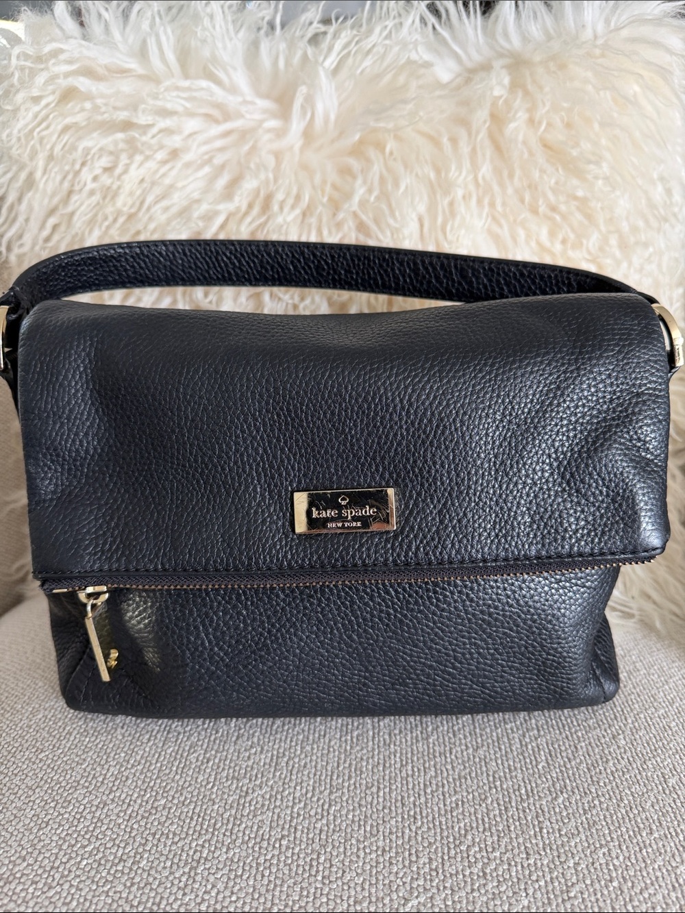 kate spade Black Pebbled Leather Hand Bag with Gold Hardware